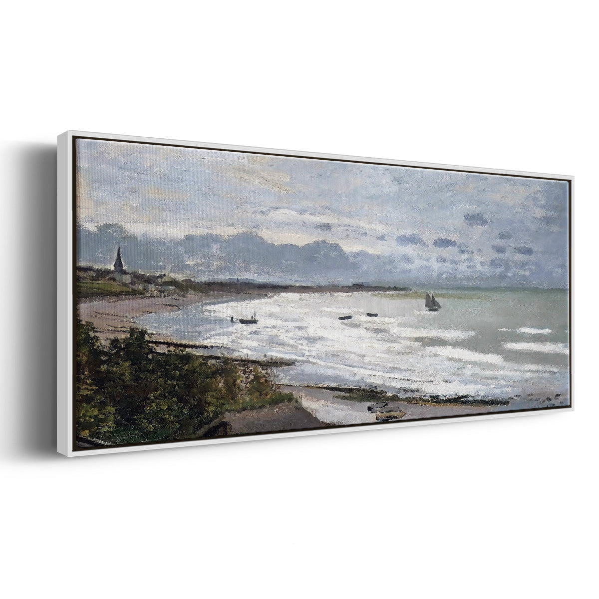 The Beach at Saint Adresse, 1876 - Floater Framed Canvas Print
