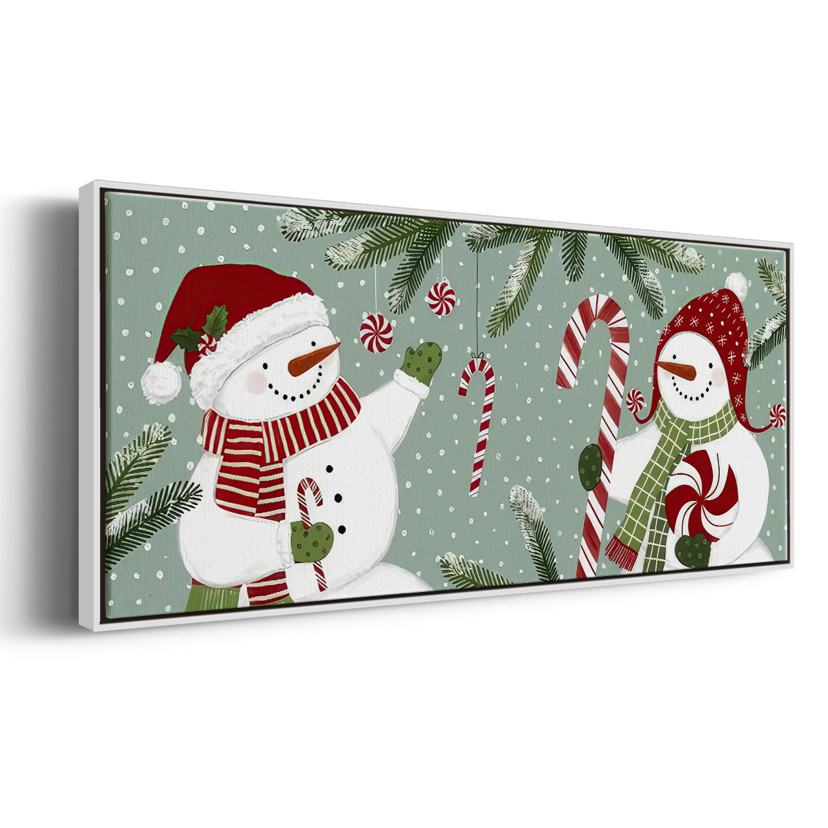 Peppermint Snowman Collection D - Floater Framed Canvas Print