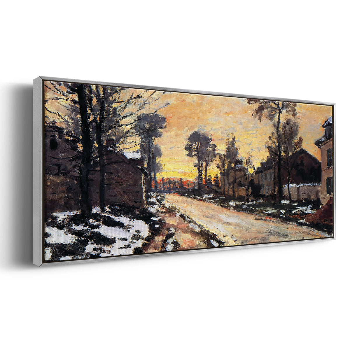 Road at Louveciennes, Melting Snow, Sunset, 1870 - Floater Framed Canvas Print