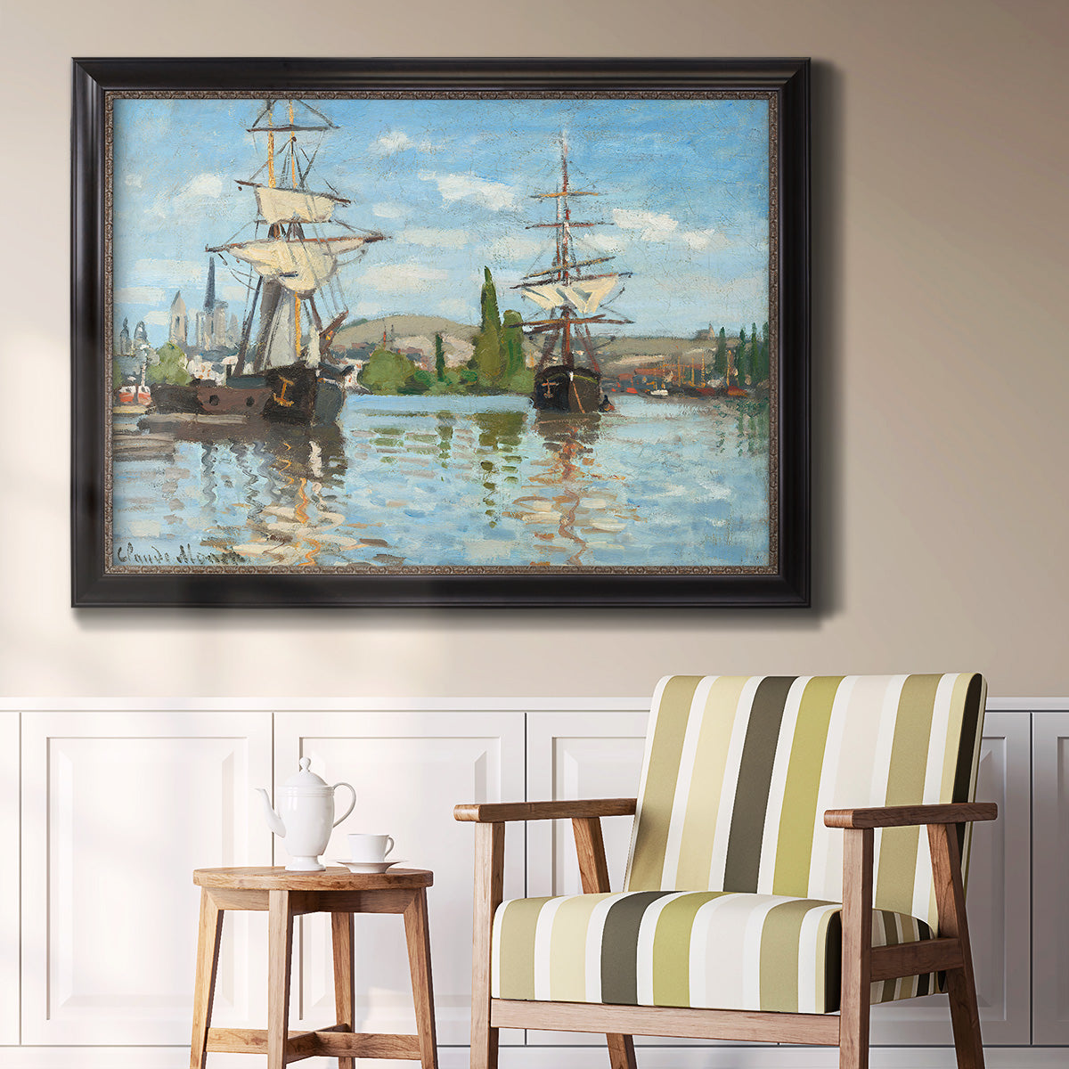 Ships Riding on the Seine - Ornate Framed Canvas Print