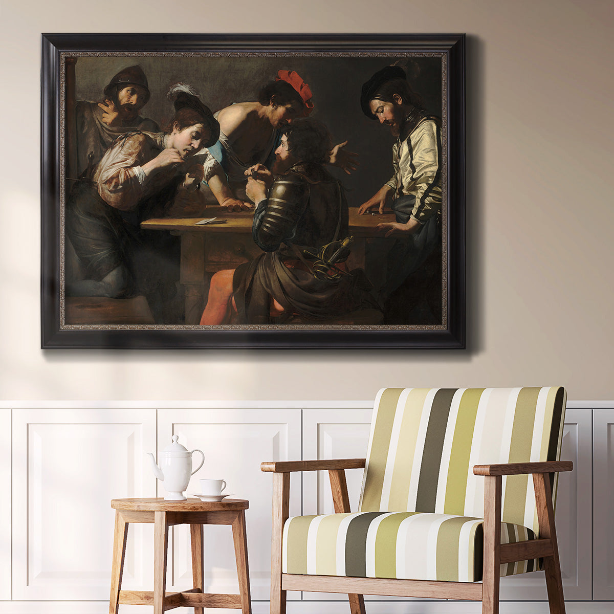 Soldiers Playing Cards and Dice (The Cheats) - Ornate Framed Canvas Print