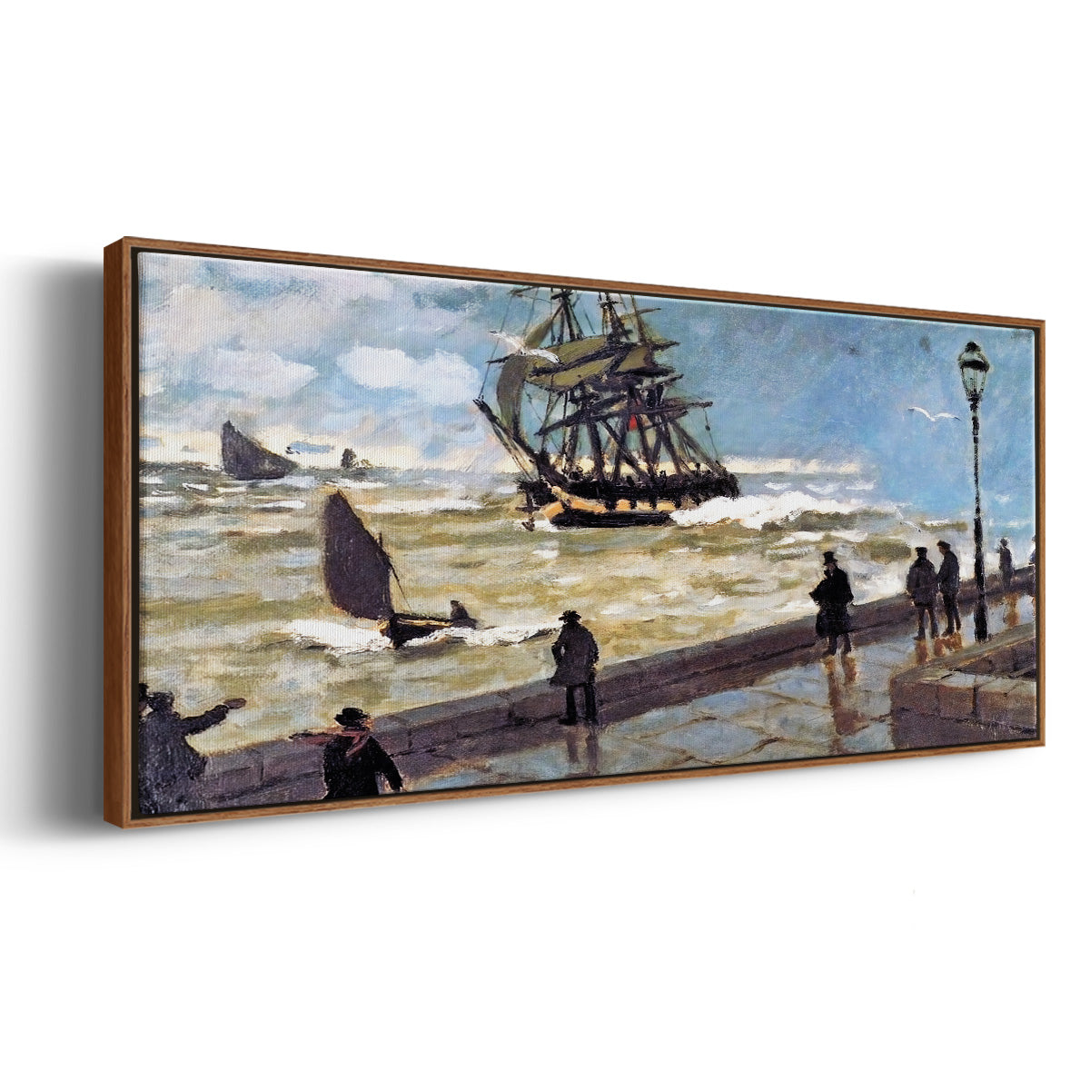The Jetty at Le Havre Bad Weather, 1870 - Floater Framed Canvas Print