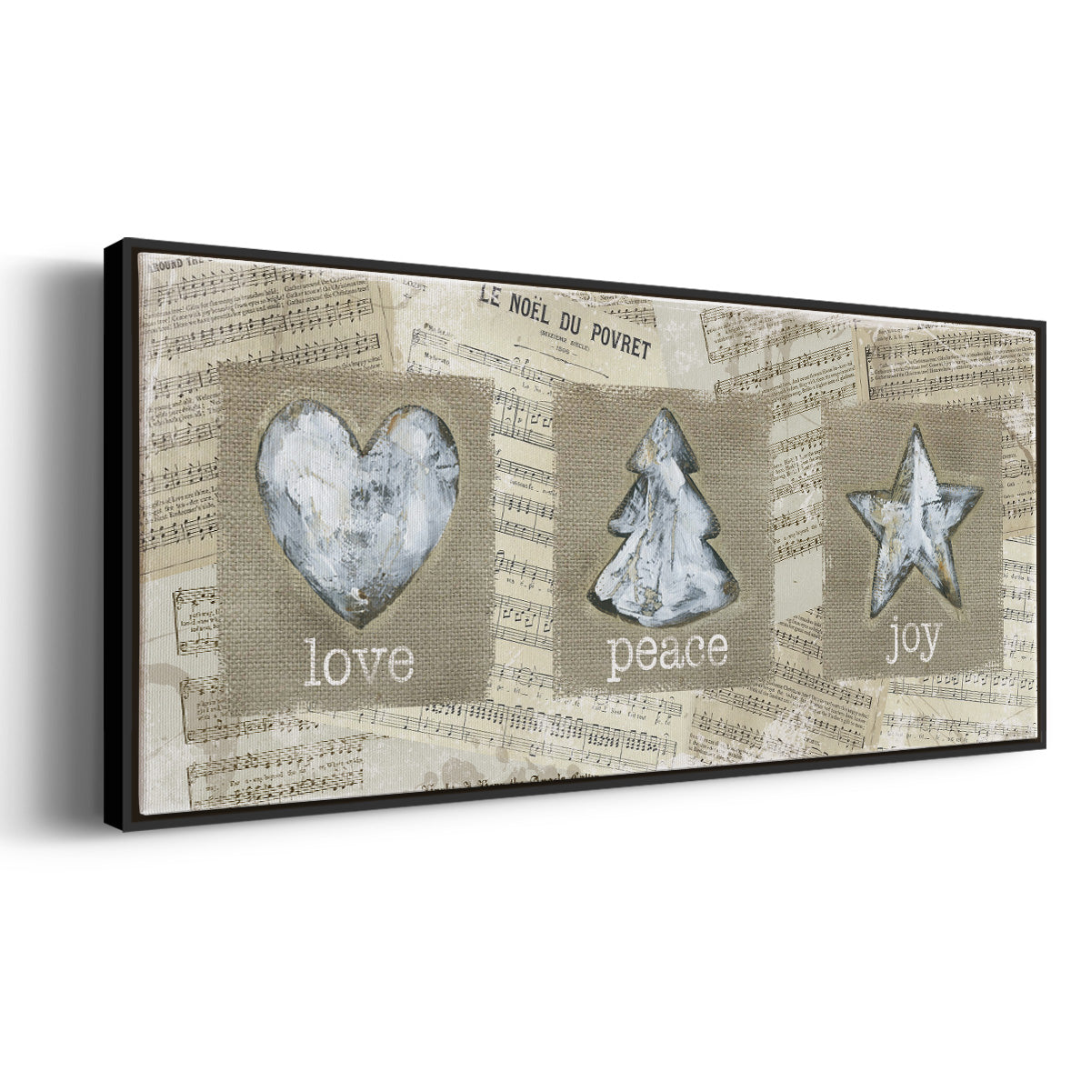 Burlap Music Ornaments - Floater Framed Canvas Print