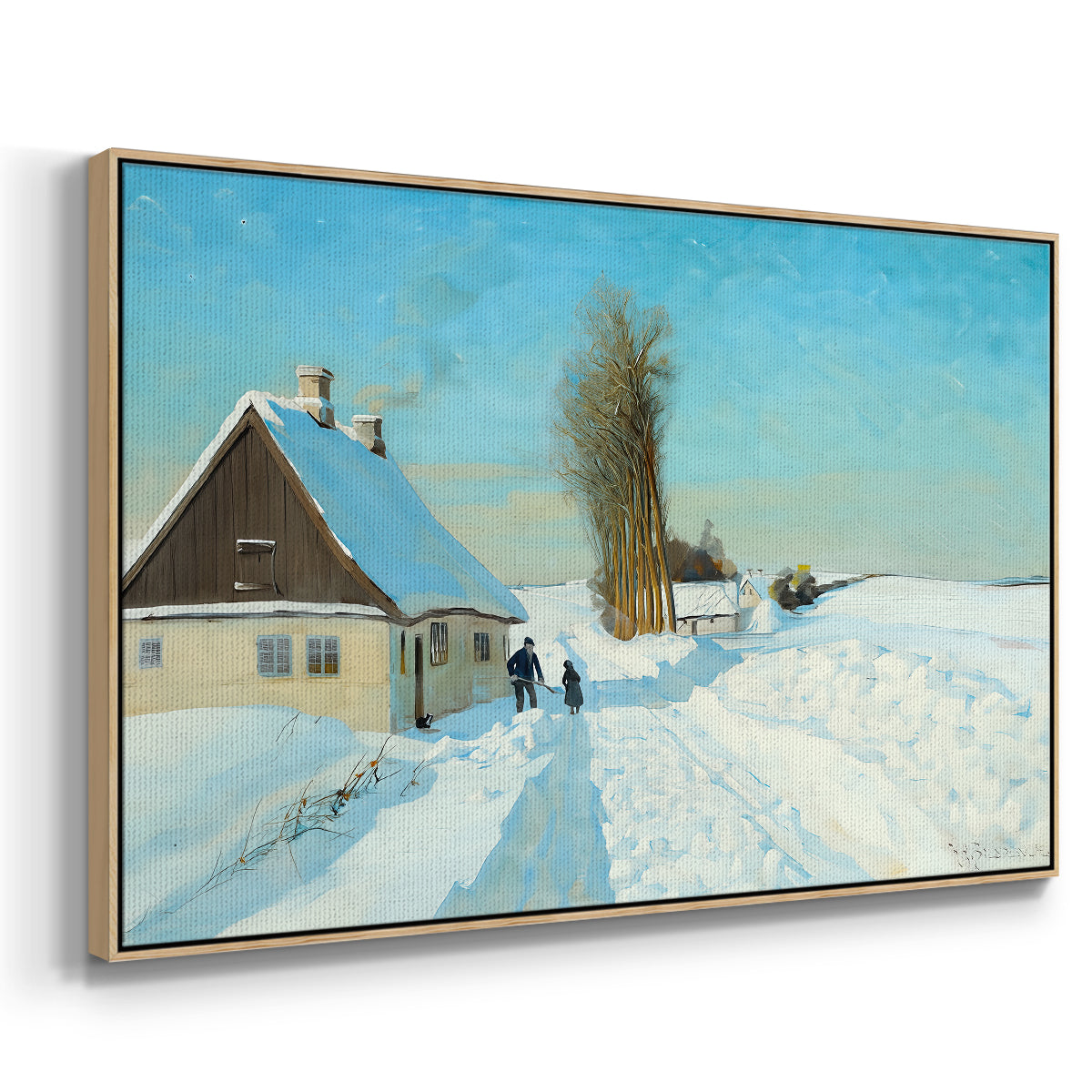 Shoveling Snow on a Beautiful Winter Day, c. 1898 - Floater Framed Canvas Print