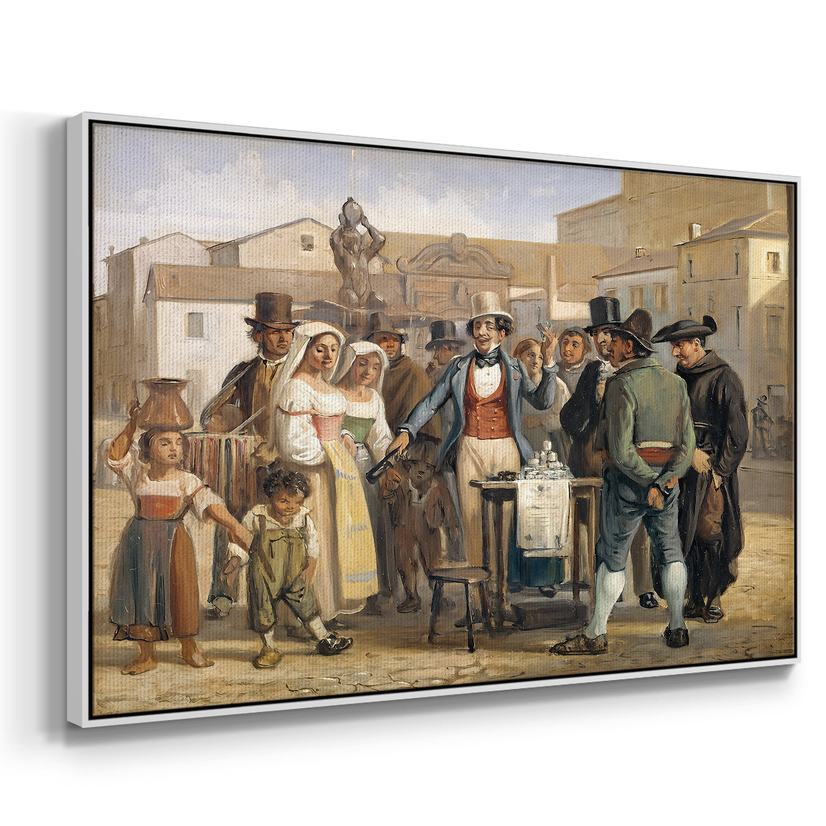 A Charlatan Selling Blacking in the Piazza Barberini in Rome, c. 1840-1849 - Floater Framed Canvas Print