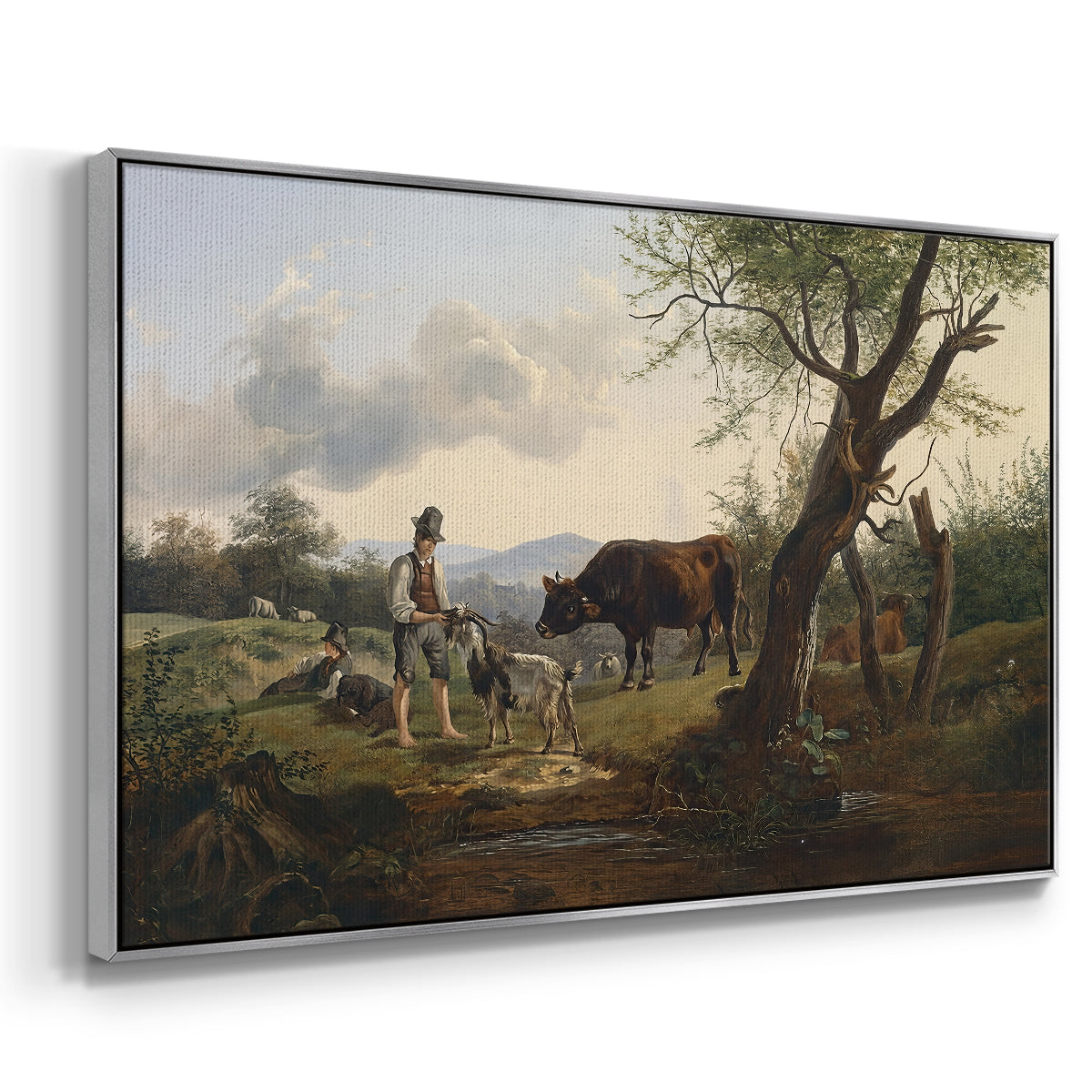 Shepherd with Billy Goat, c. 1830 - Floater Framed Canvas Print