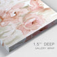 Close-up view of wrapped canvas corner featuring spring floral blossoms in bloom.