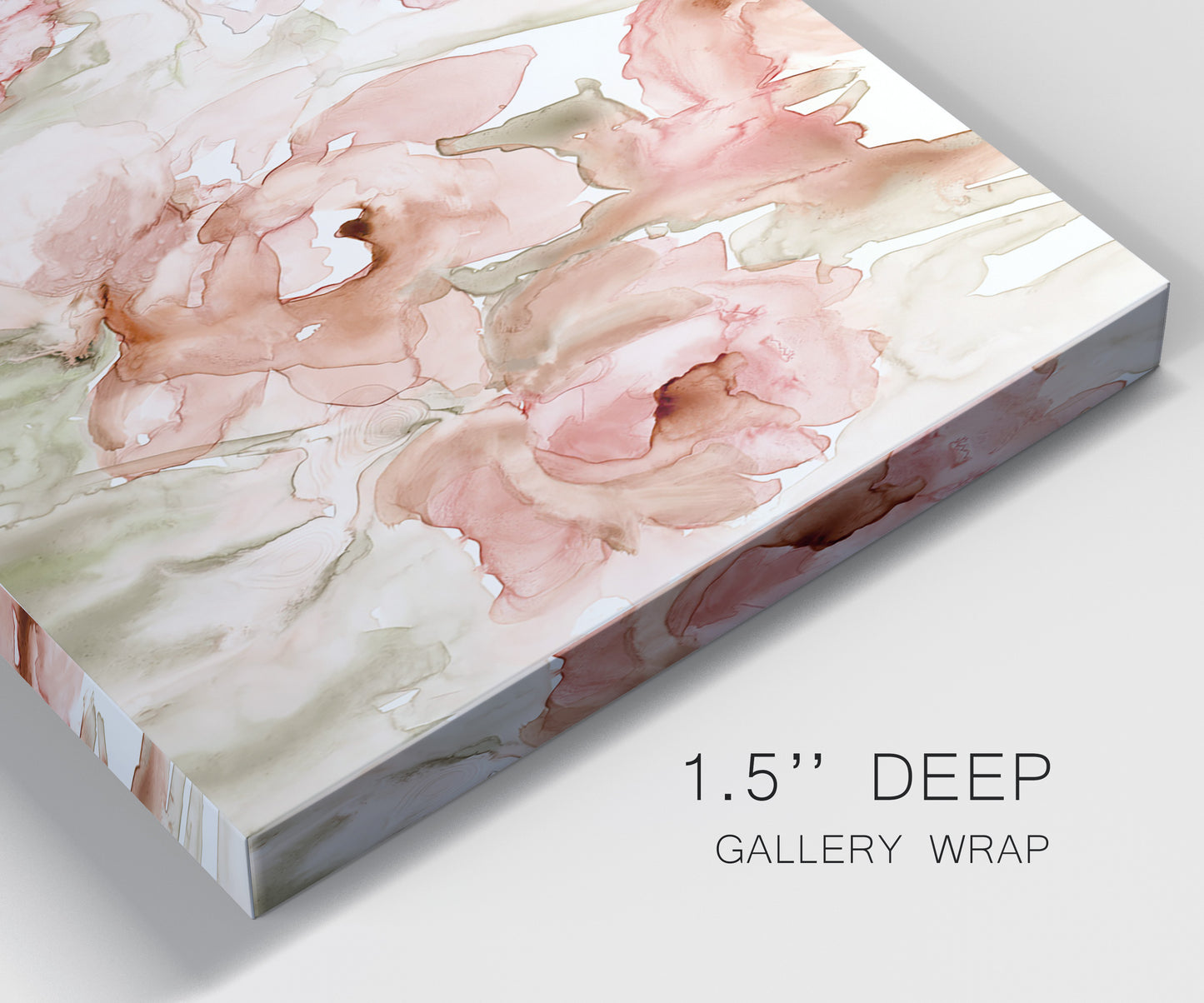 Close-up view of wrapped canvas corner featuring spring floral blossoms in bloom.