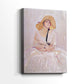 Side view of a canvas art print of a gentle portrait with smooth texture and subtle highlights, showing gallery-wrapped depth.