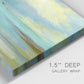 Close-up view of wrapped canvas corner featuring calm coastal drift patterns.