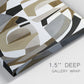Close-up view of wrapped canvas corner featuring overlapping mid century geometric shapes.