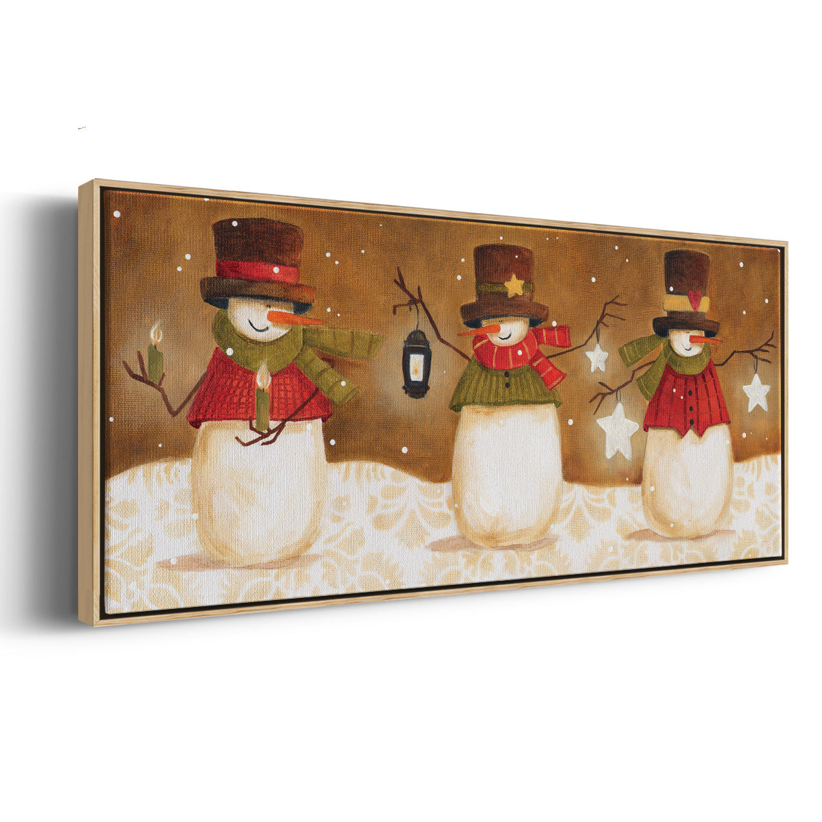 Top Hat Snowmen - Floater Framed Canvas Print