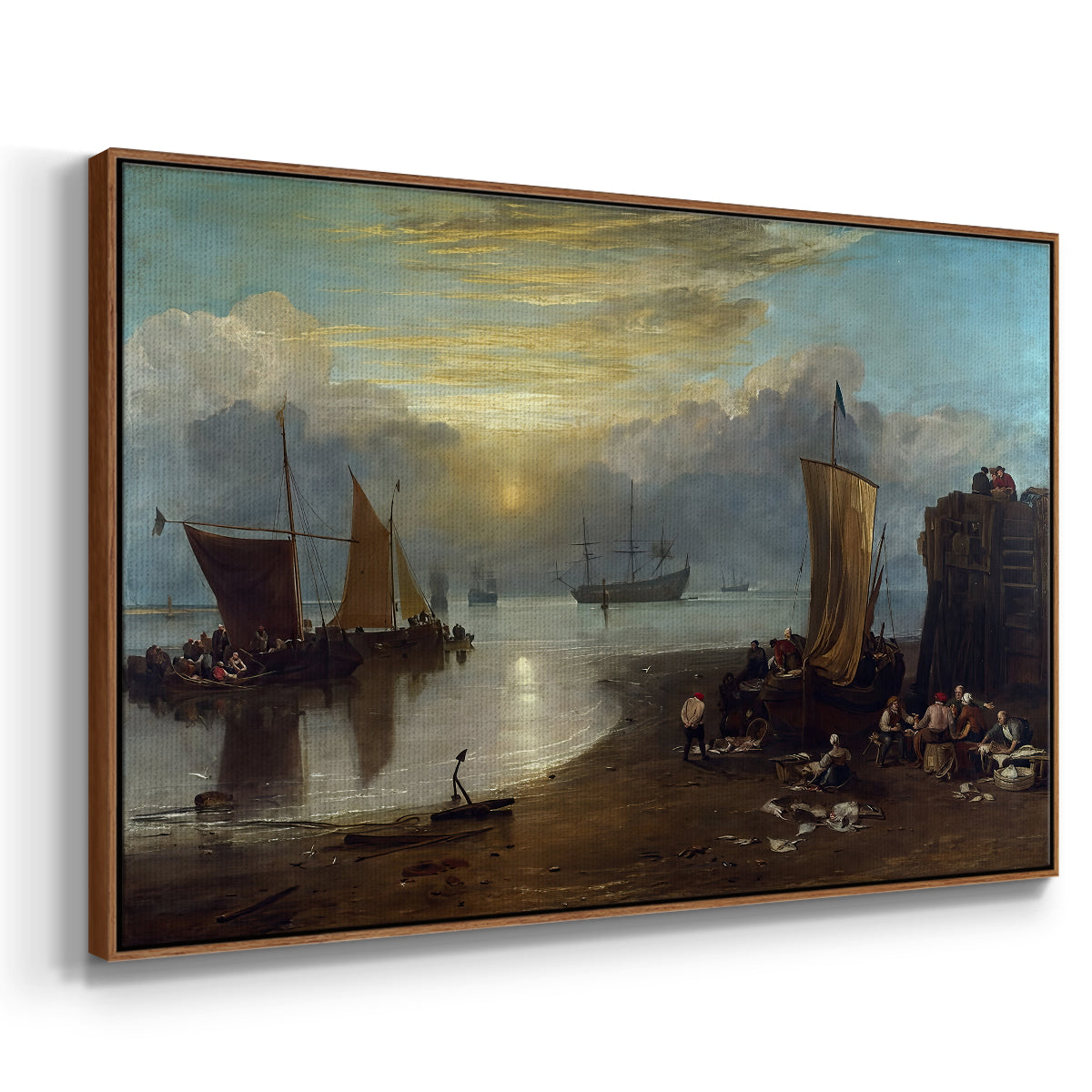 Sun Rising through Vapour: Fishermen Cleaning and Selling Fish, c. 1807 - Floater Framed Canvas Print