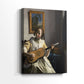 Side view of a canvas art print of a calm composition with instrument and gentle light, showing gallery-wrapped depth.
