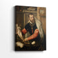 Side view of a canvas art print of a composed portrait with layered detail and soft light, showing gallery-wrapped depth.