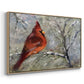 Cardinal in Snow II - Framed Gallery Wrapped Canvas in Floating Frame