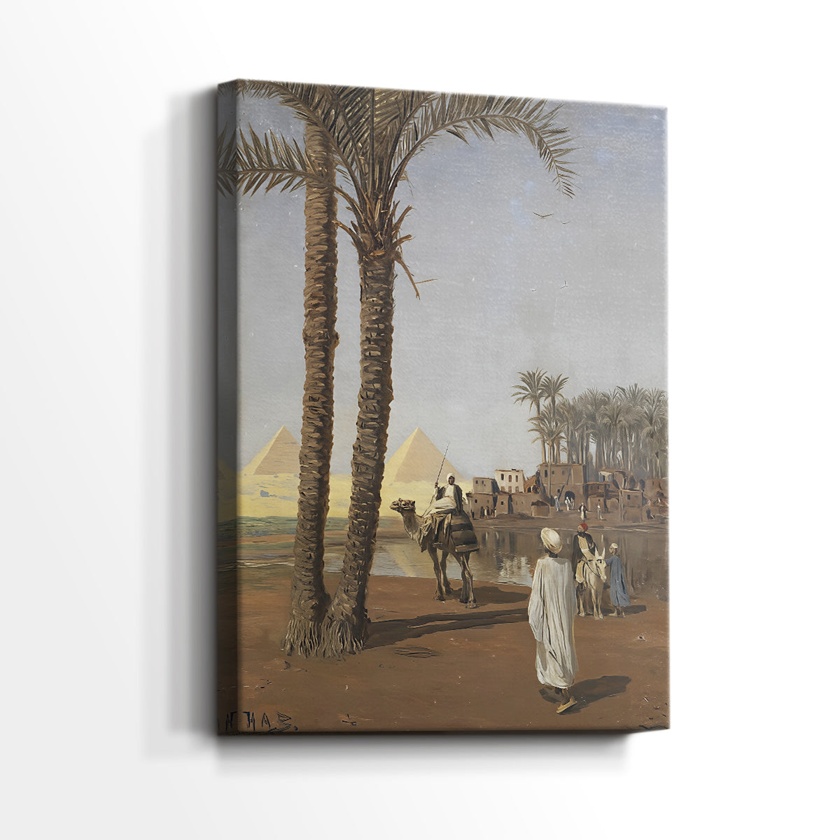 Side view of a canvas art print of a warm-toned composition with architecture and open sky, showing gallery-wrapped depth.