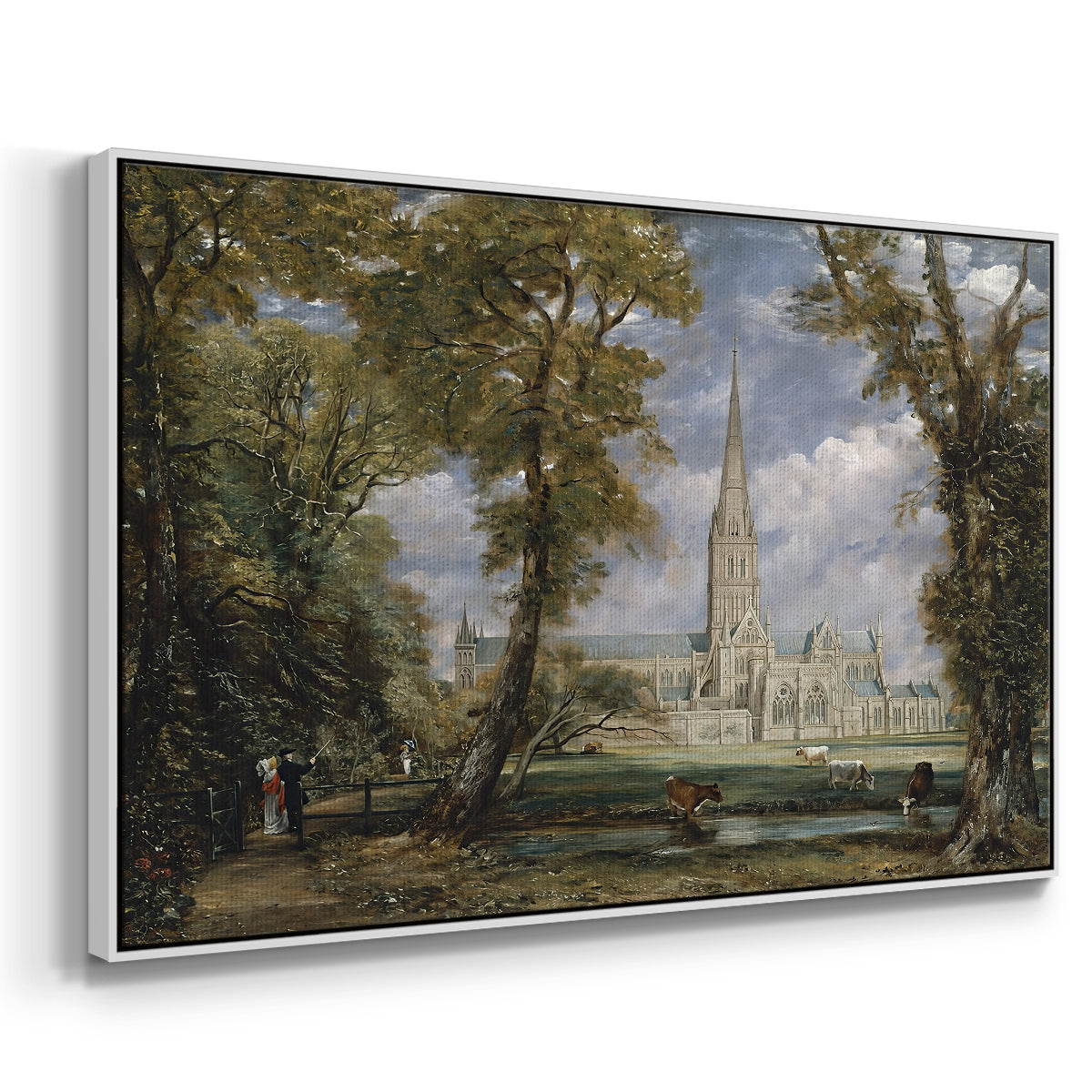 Salisbury Cathedral from the Bishop's Grounds, c. 1825 - Floater Framed Canvas Print