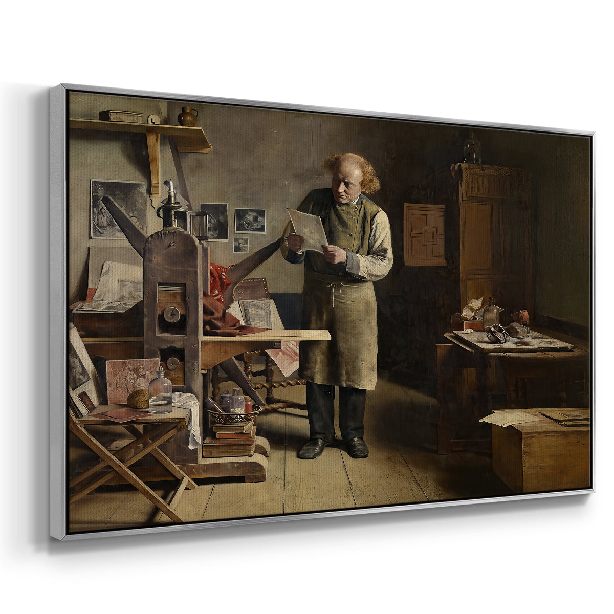 The Plate Printer, 1875 - Floater Framed Canvas Print