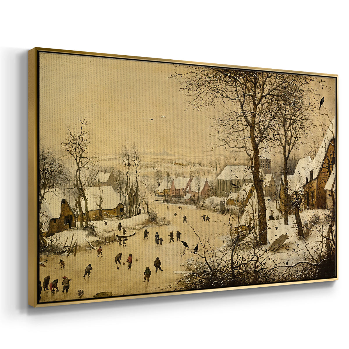 Winter Landscape with Skaters and Bird Trap, 1565 - Floater Framed Canvas Print
