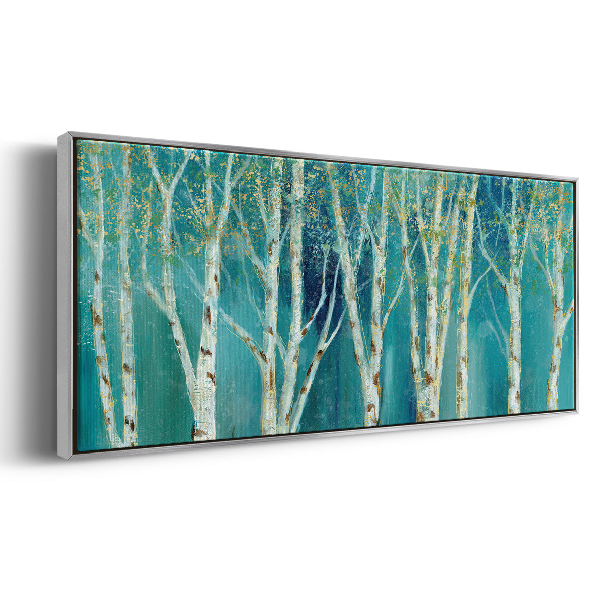 Birch on Blue - Floater Framed Canvas Print