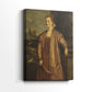 Side view of a canvas art print of a composed portrait with gentle shading and detail, showing gallery-wrapped depth.