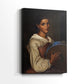 Side view of a canvas art print of a composed portrait with subtle shading and calm expression, showing gallery-wrapped depth.
