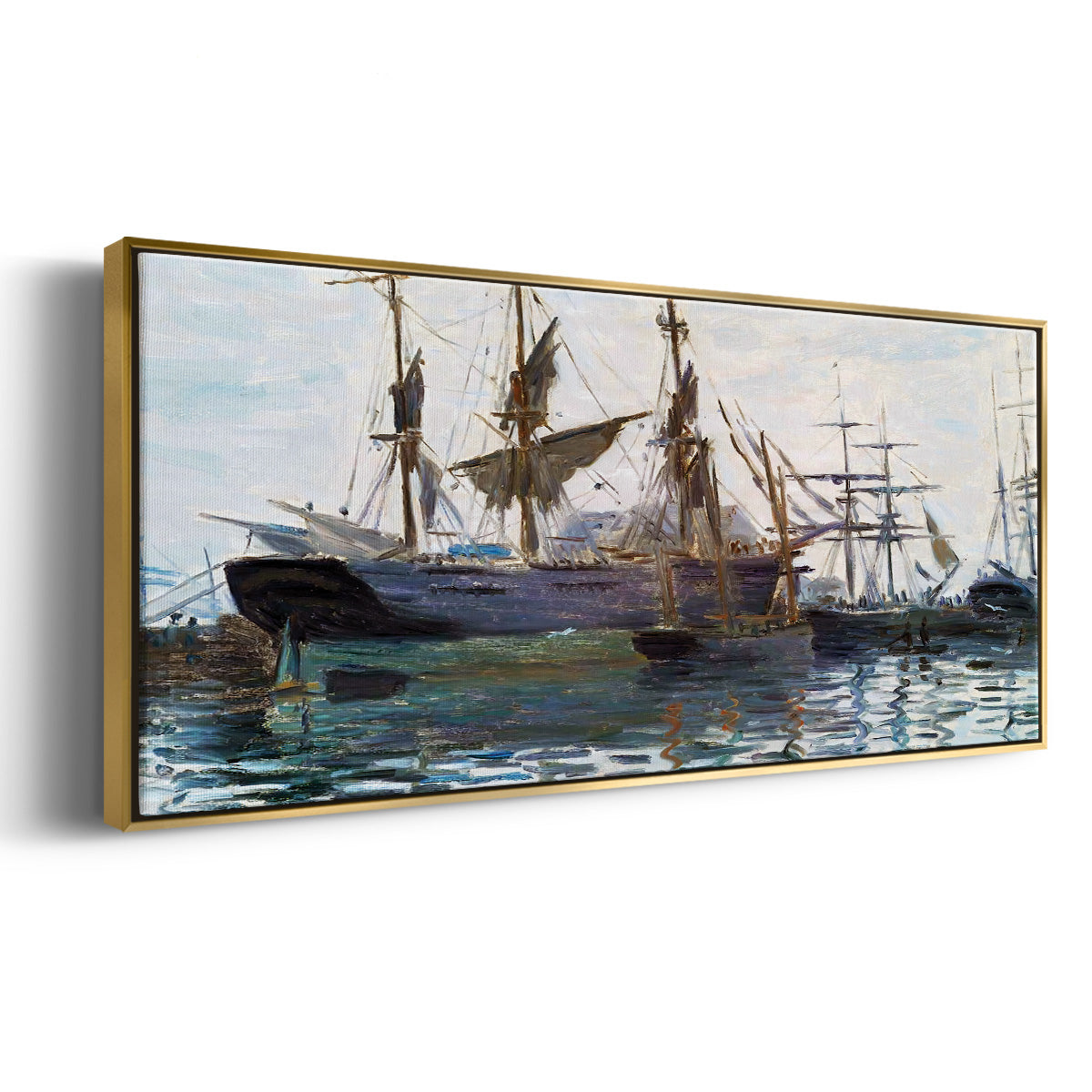 Ships in Harbor, 1873 - Floater Framed Canvas Print