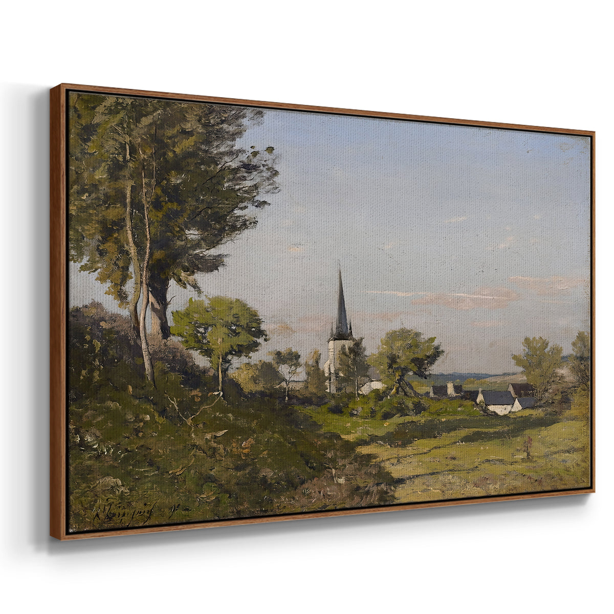 Village Landscape with Church, 1891 - Floater Framed Canvas Print