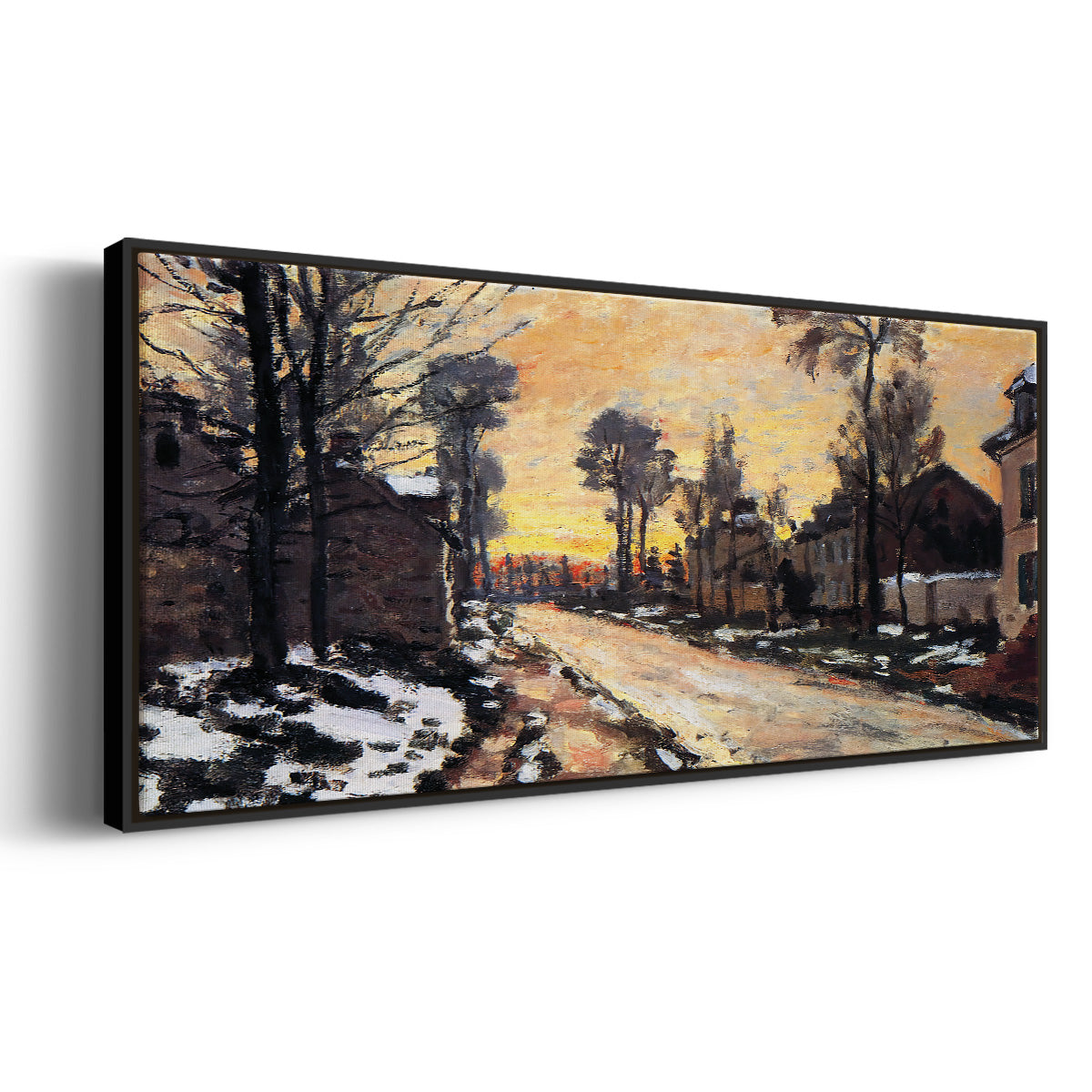 Road at Louveciennes, Melting Snow, Sunset, 1870 - Floater Framed Canvas Print