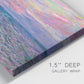 Close-up view of wrapped canvas corner featuring sunset reflections across calm sea.