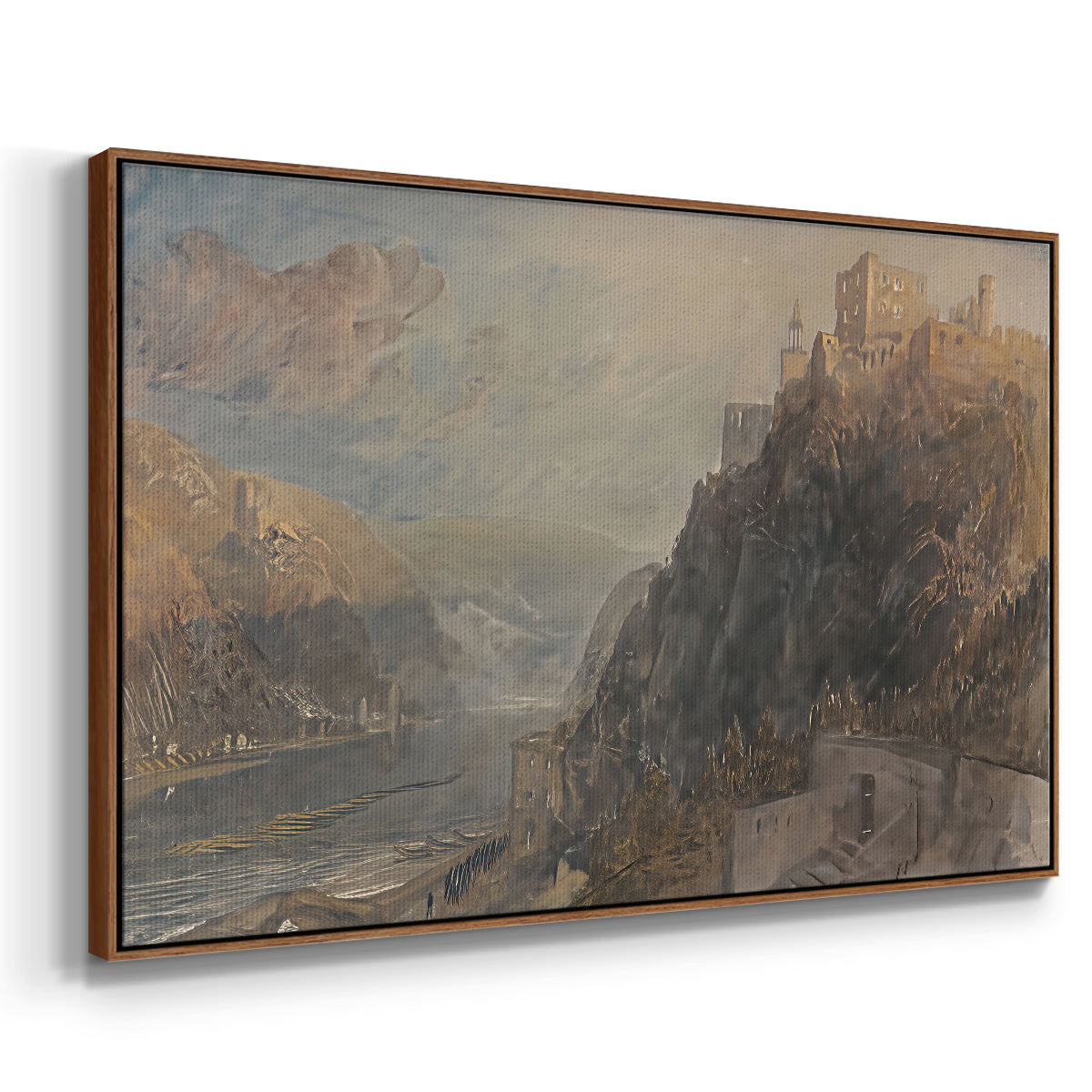 Rheinfels Looking to Katz and Gourhausen, 1817 - Floater Framed Canvas Print