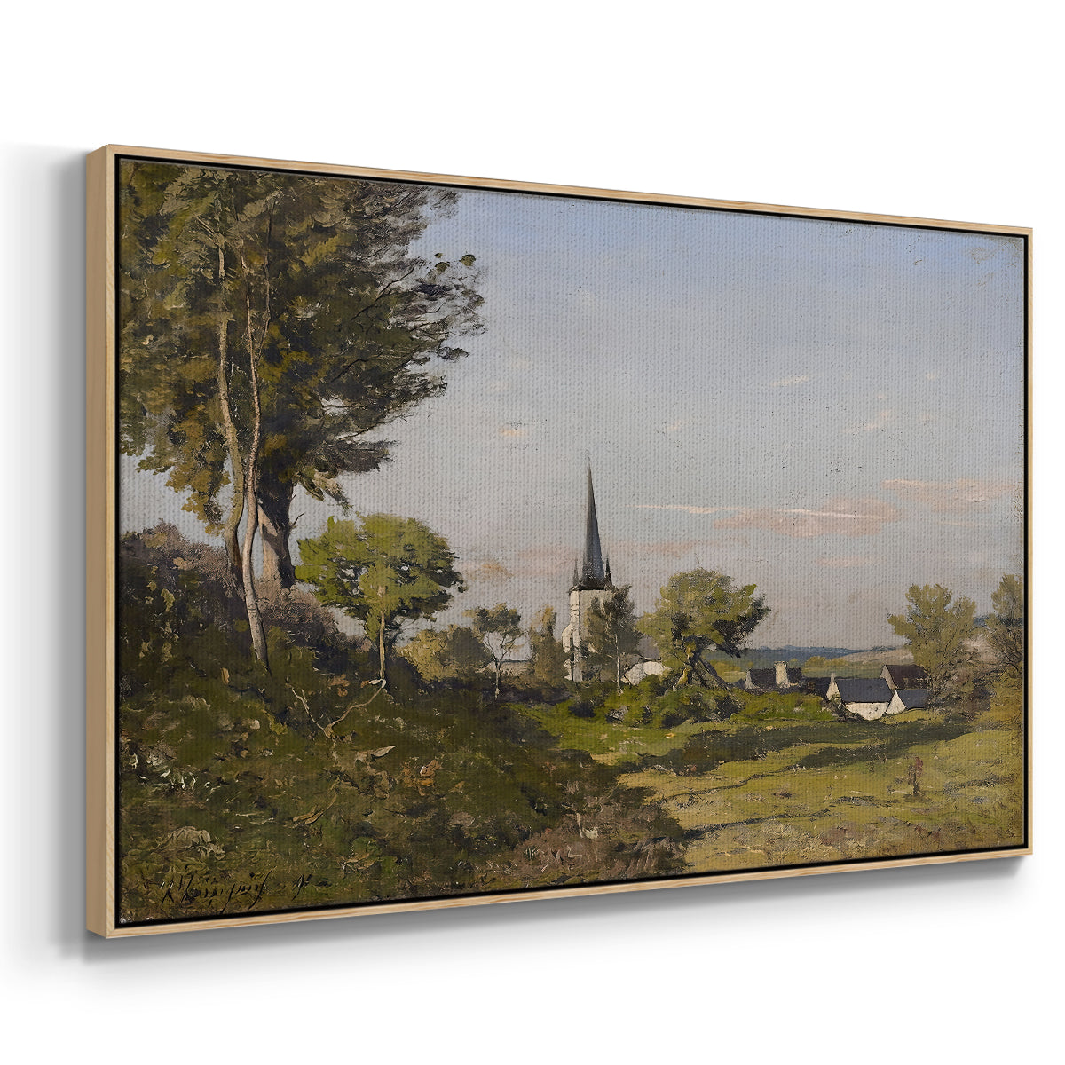 Village Landscape with Church, 1891 - Floater Framed Canvas Print