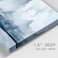 Close-up view of wrapped canvas corner featuring abstract rainstorm watercolor.