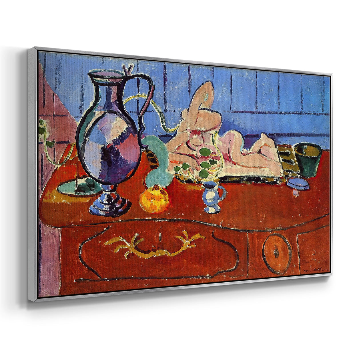 Still Life with a Pewter Jug and Pink Statuette, 1910 - Floater Framed Canvas Print