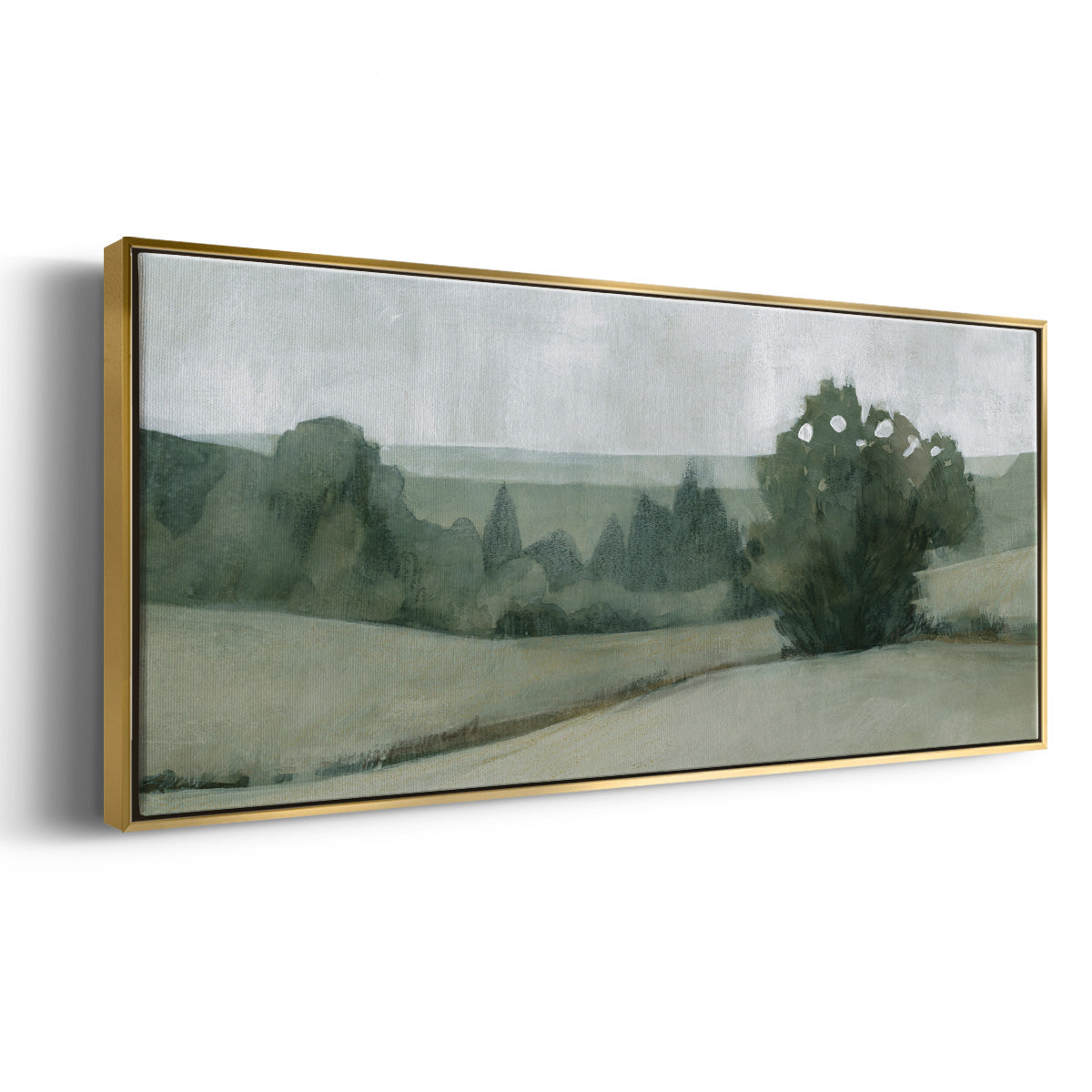 Soft Green Landscape II - Floater Framed Canvas Print