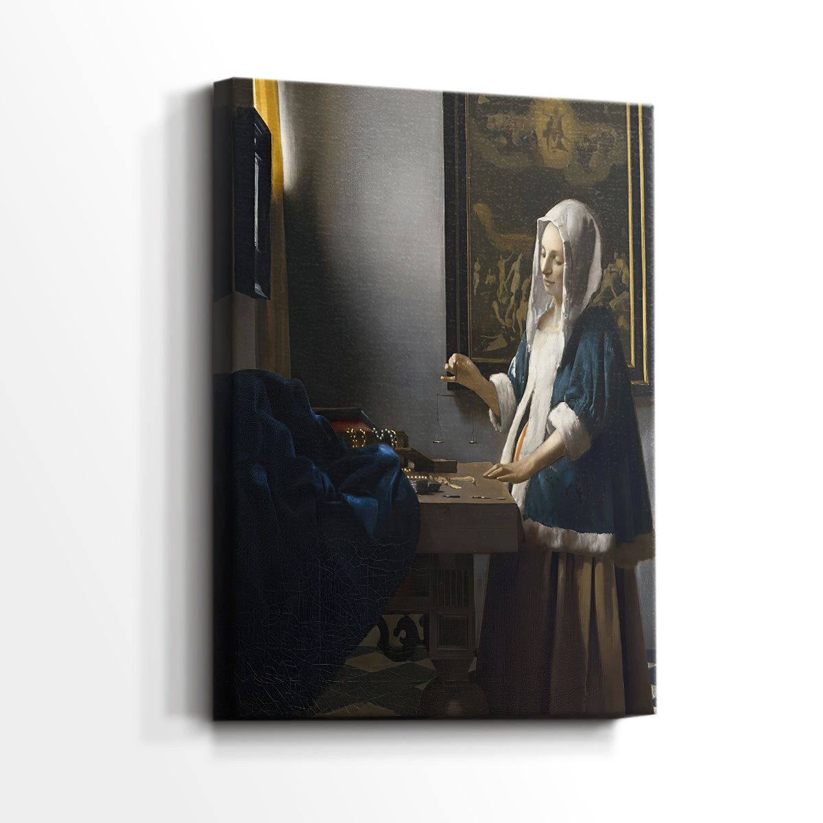 Side view of a canvas art print of a quiet scene with subtle symbolism and gentle tones, showing gallery-wrapped depth.