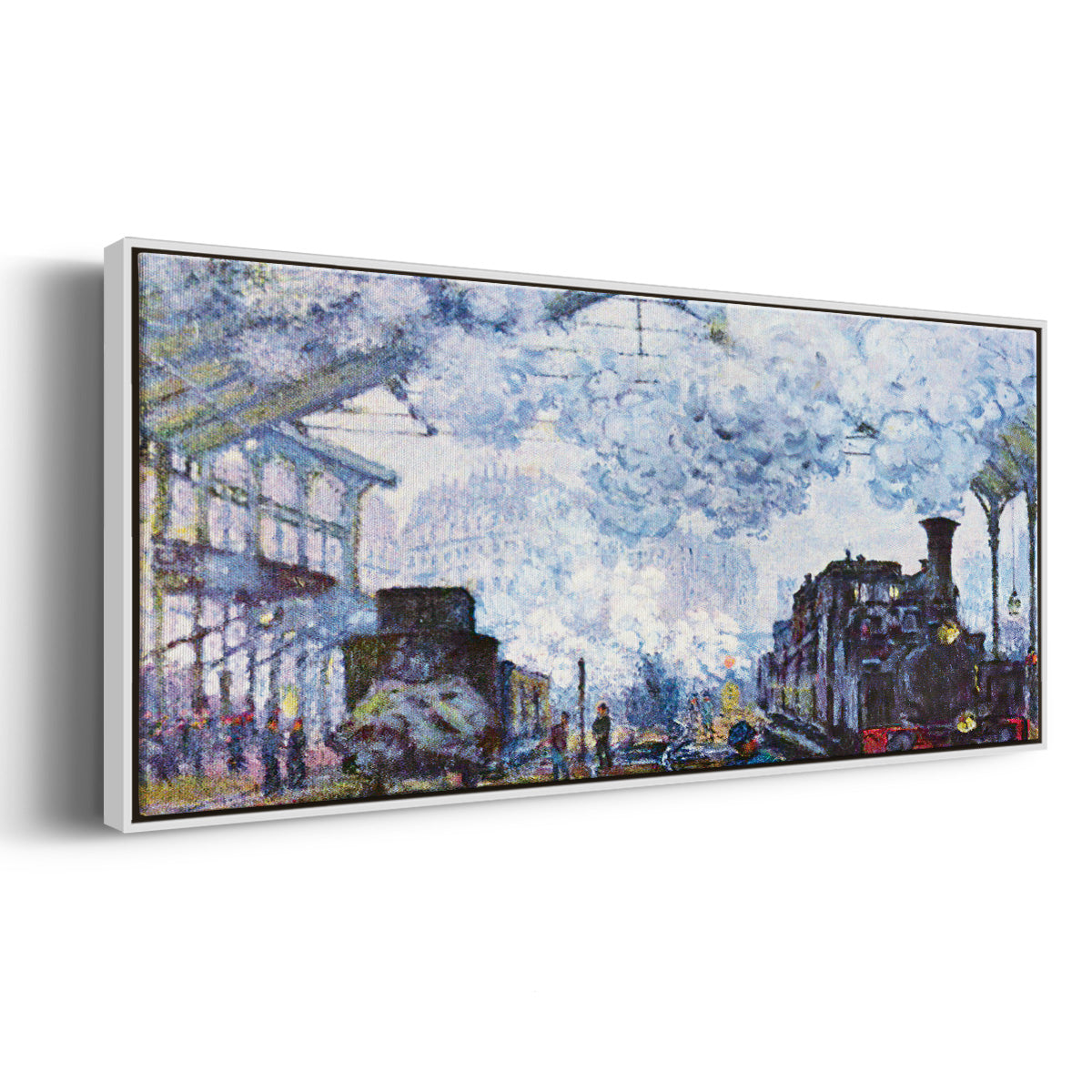 Saint Lazare Station in Paris, Arrival of a Train - Floater Framed Canvas Print