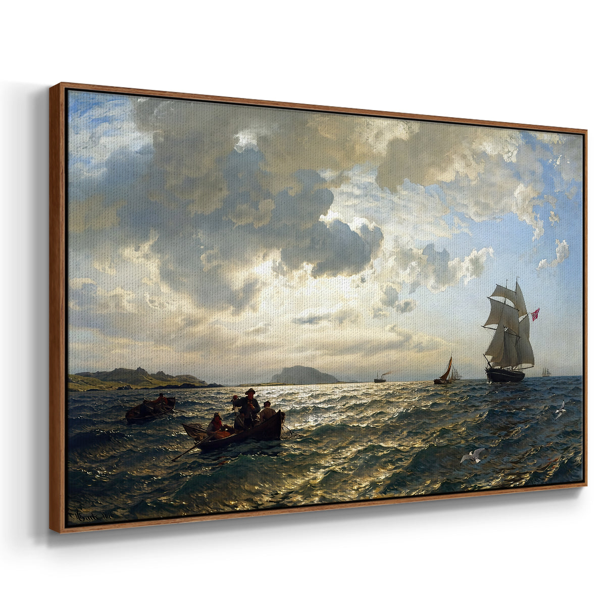 Fresh Breeze on the Norwegian Coast, 1876 - Floater Framed Canvas Print