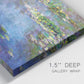 Close-up view of wrapped canvas corner featuring water lilies emerging through mist.