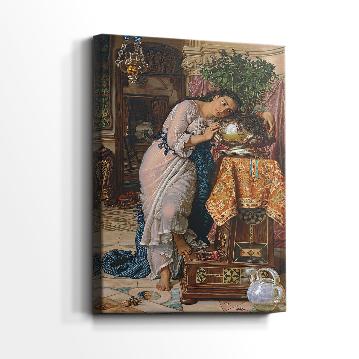 Side view of a canvas art print of a refined scene with soft light and emotional tone, showing gallery-wrapped depth.