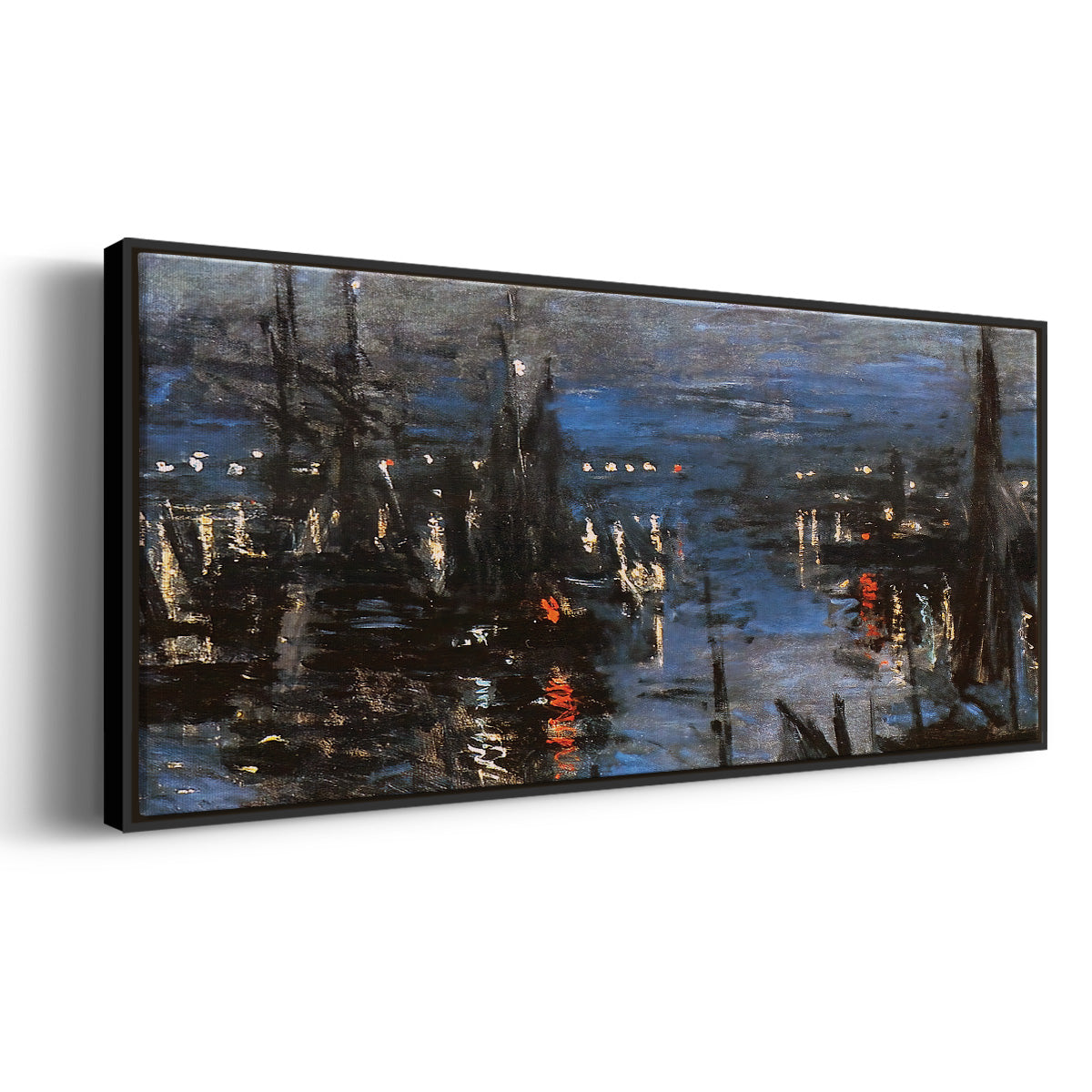 The Port of Le Havre, Night Effect, 1873 - Floater Framed Canvas Print