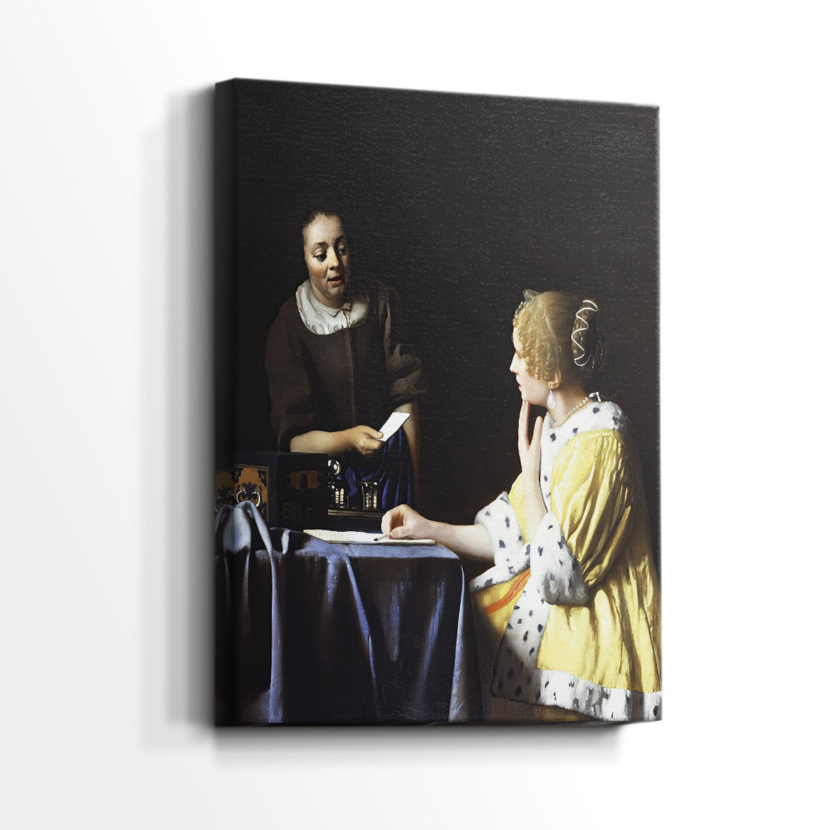 Side view of a canvas art print of a calm domestic moment with gentle contrast and detail, showing gallery-wrapped depth.