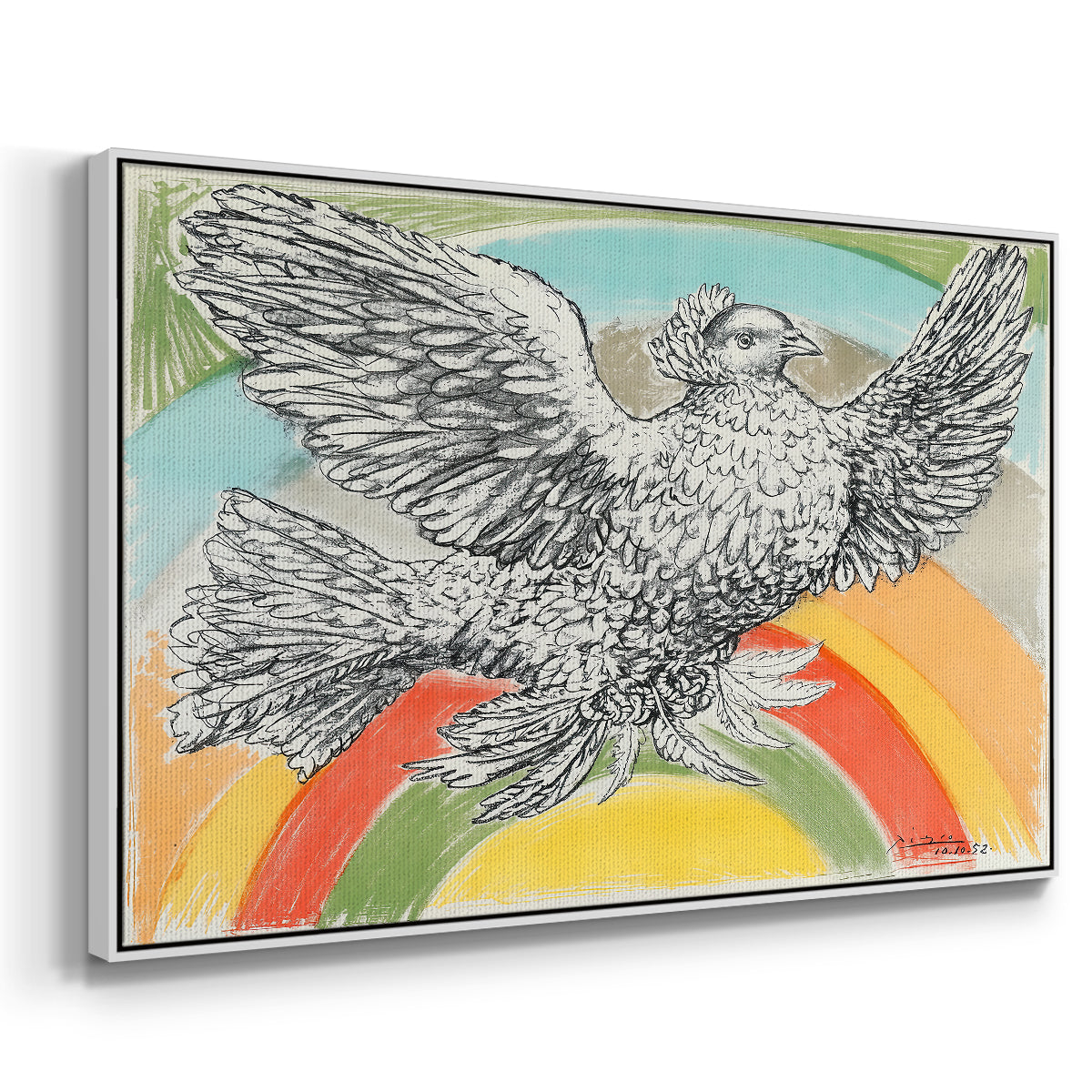 Flying Dove with Rainbow (Colombe volant à l'Arc-en-ciel), 1952 - Floater Framed Canvas Print