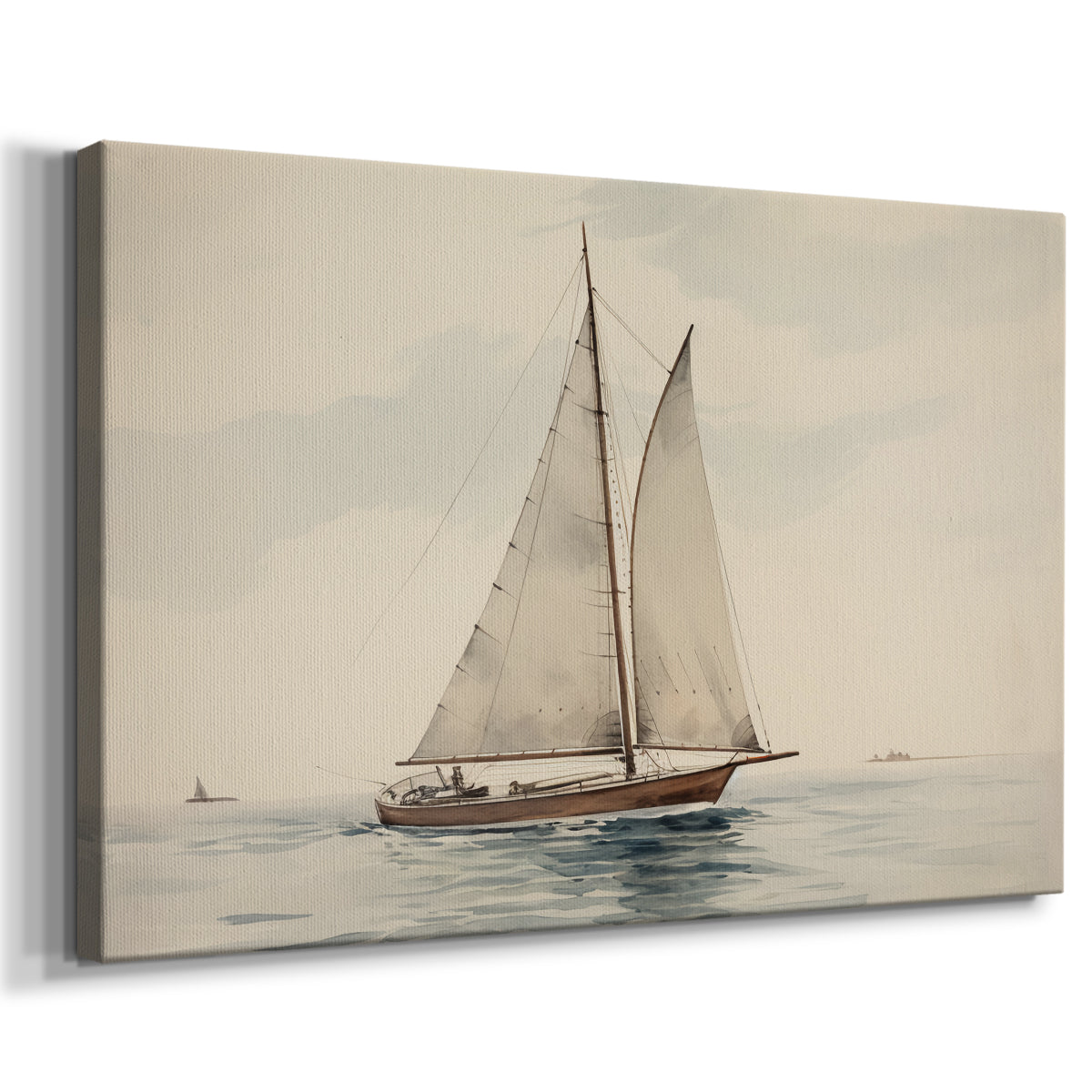 Sailboat gliding across calm waters under a cloudy sky during daytime in a coastal setting