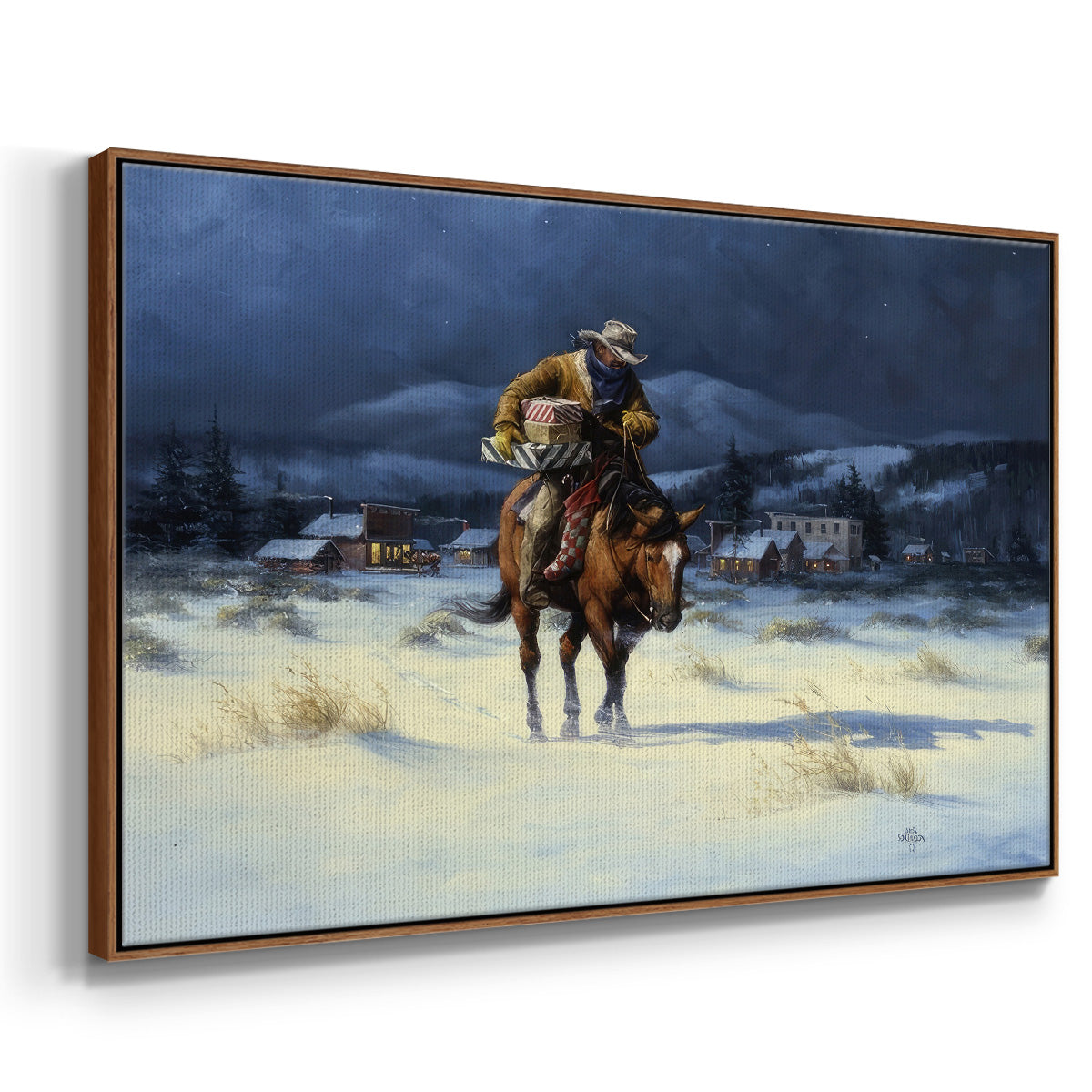 Bringing Christmas Home - Framed Gallery Wrapped Canvas in Floating Frame