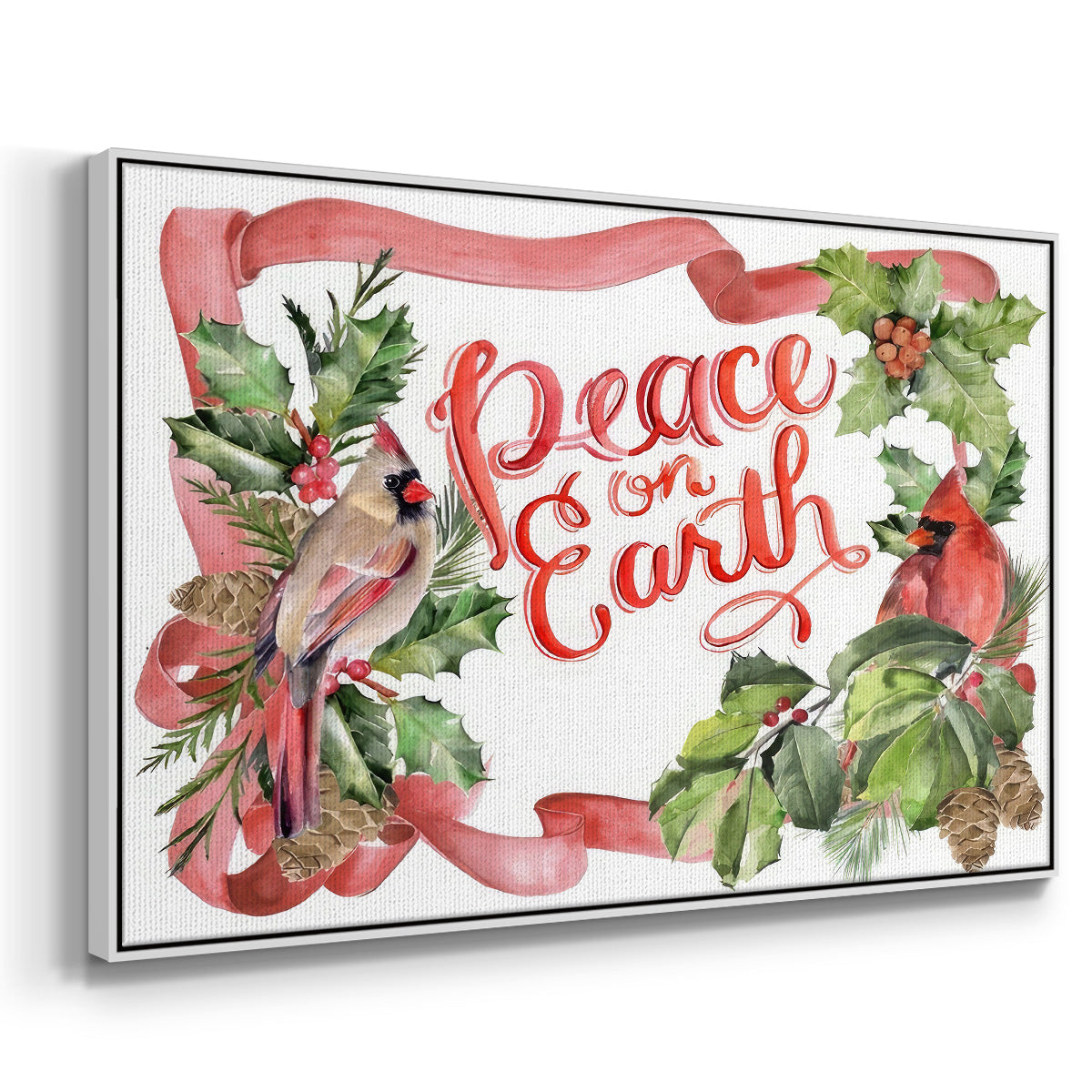 Cardinal Holly Christmas Collection A - Floater Framed Canvas Print