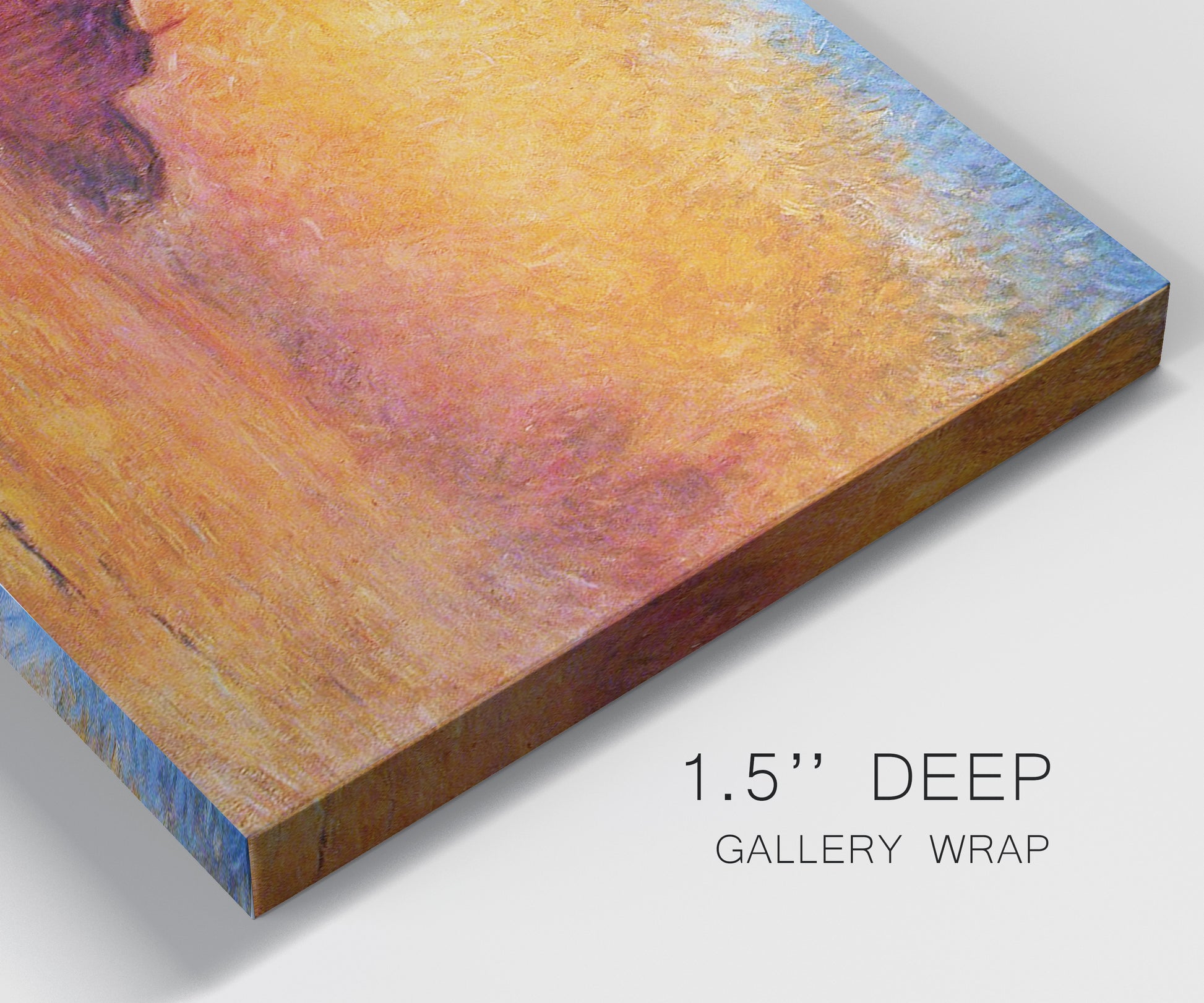 Close-up view of wrapped canvas corner featuring venetian church at twilight.