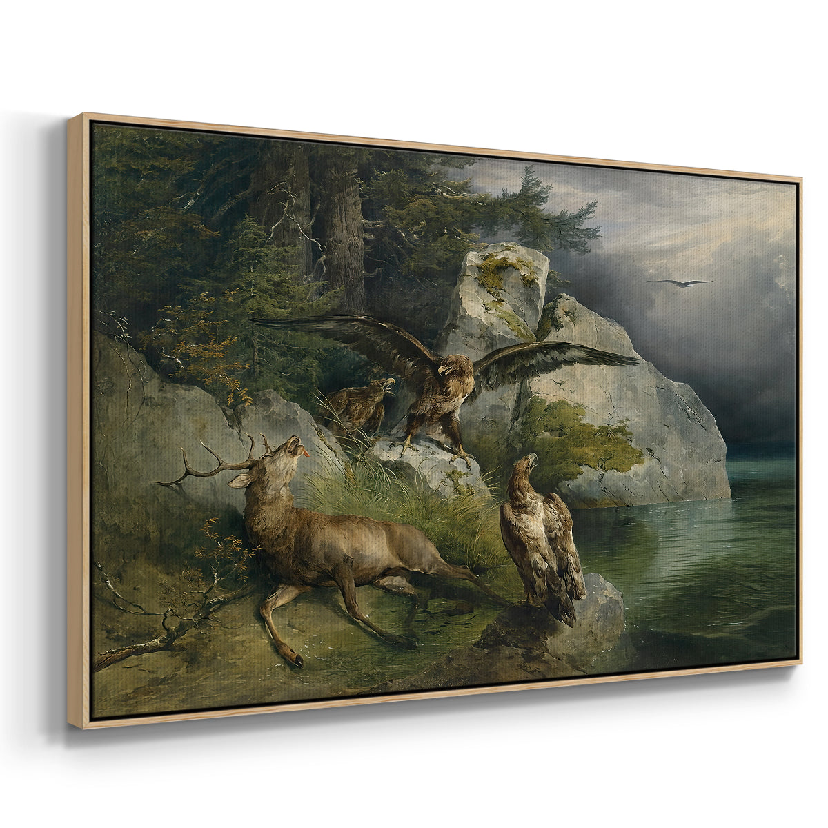 Eagles and Dying Stag on a Lakeshore, 1836 - Floater Framed Canvas Print