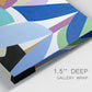 Close-up view of wrapped canvas corner featuring colorful abstract homage to modernism.